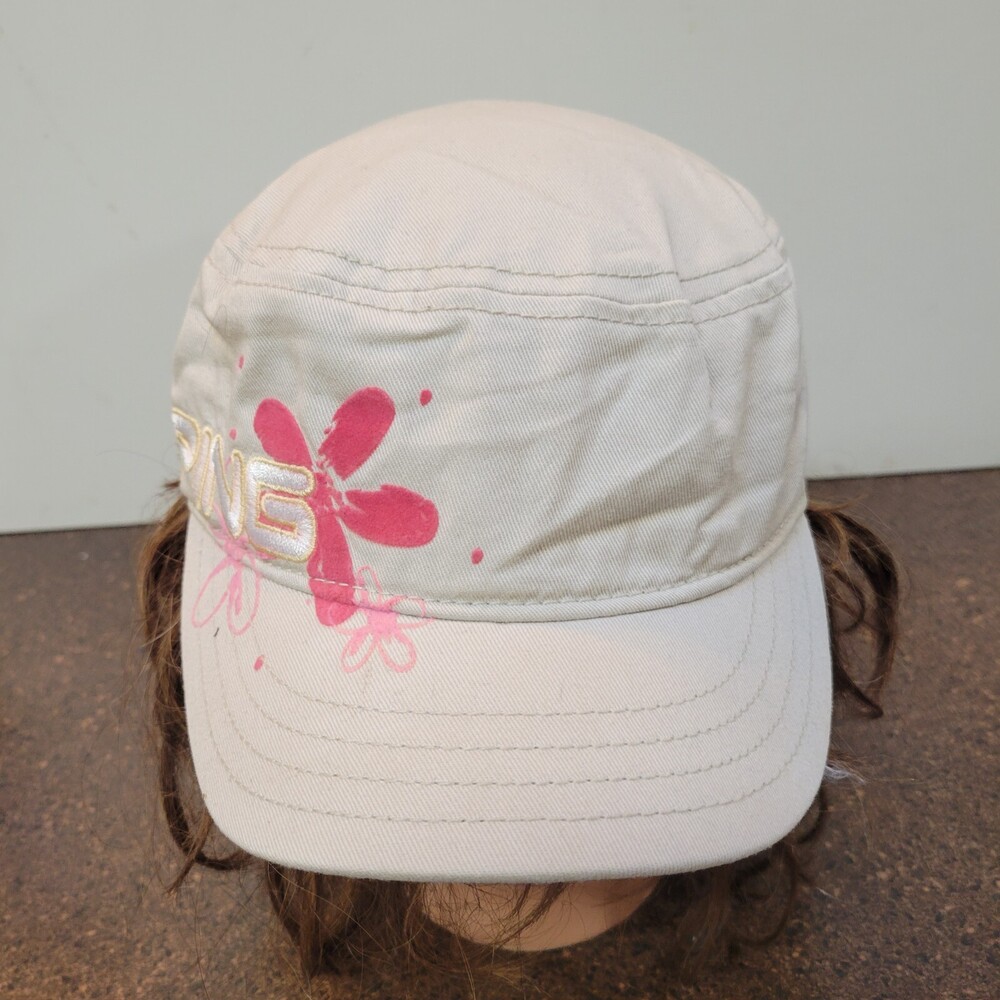 PING Golf Cadet Hat Cap Womens White Pink Embroidered Logo Flower Strapback